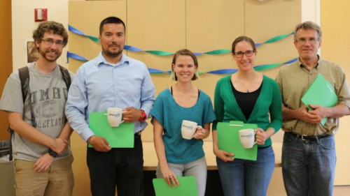 Members of the 2018 cohort with past Ambassadors (from left, Gregory Handy, Daniel Mendoza, Morgan Wambaugh, Sarah Apple, David Belnap)