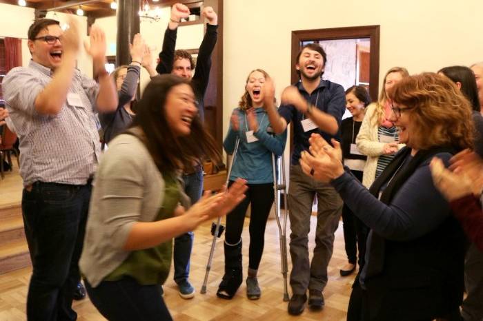 Group of people cheering